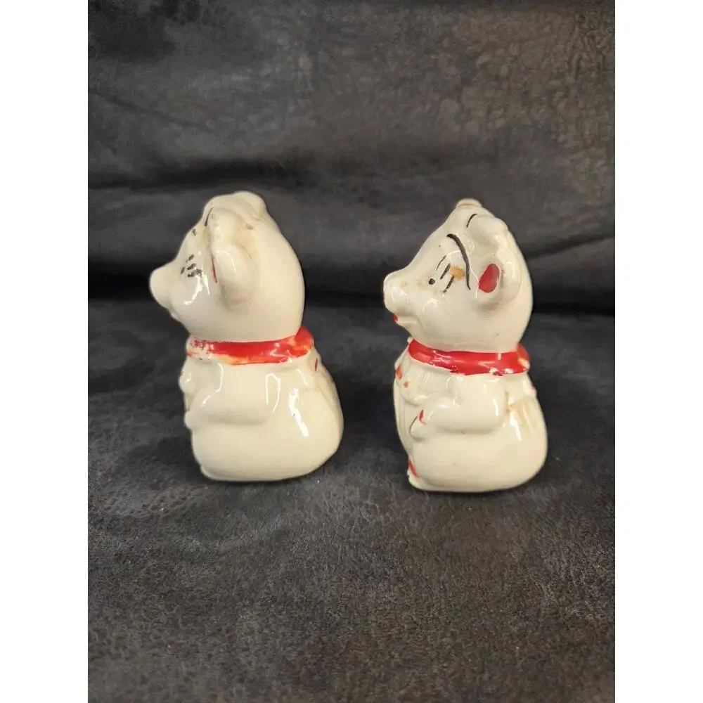 Vintage Anthropomorphic Pig Salt and Pepper Shakers Red Scarf Mid Century Japan